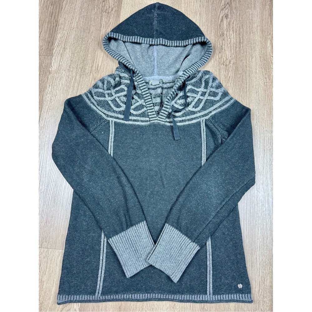 Hooded Knit Pullover Fair Isle Gray Sweater Eddie Bauer Cotton XS Womens Hike